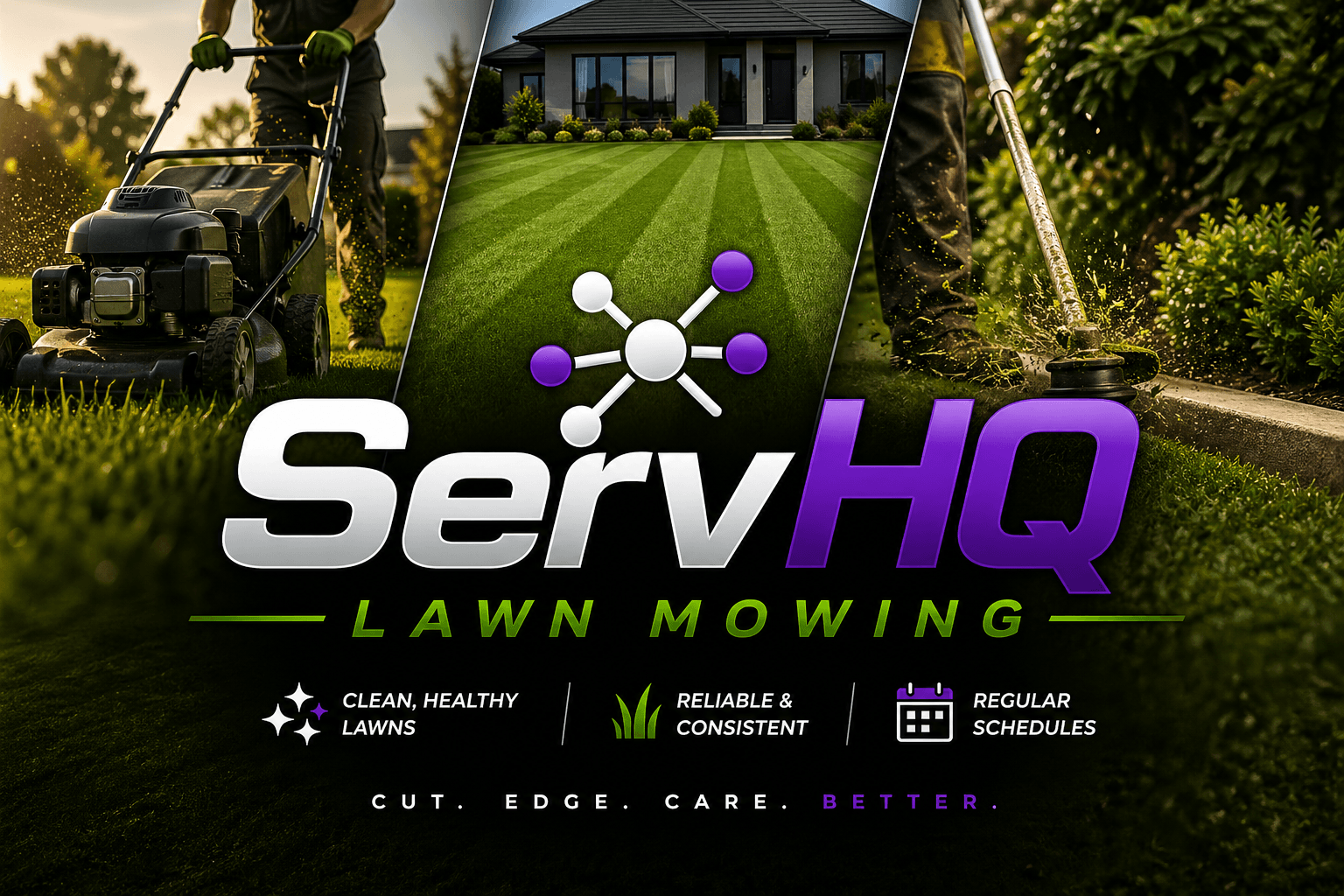 ServHQ Lawn Mowing, clean healthy lawns, reliable and consistent, regular schedules